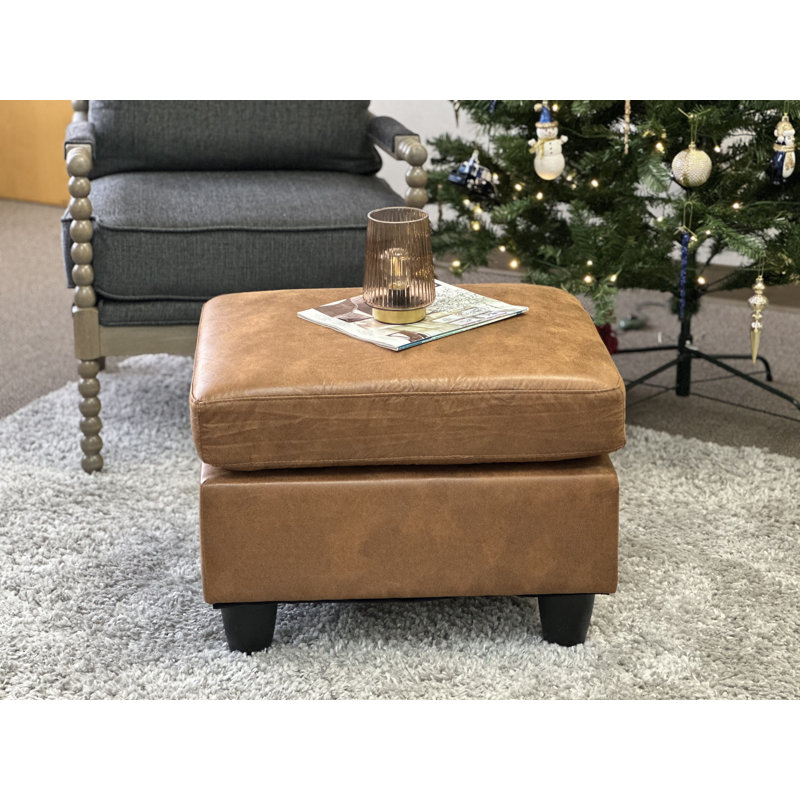 Repose-pieds en cuir synthétique avec coussin rembourré Colten, Marron clair