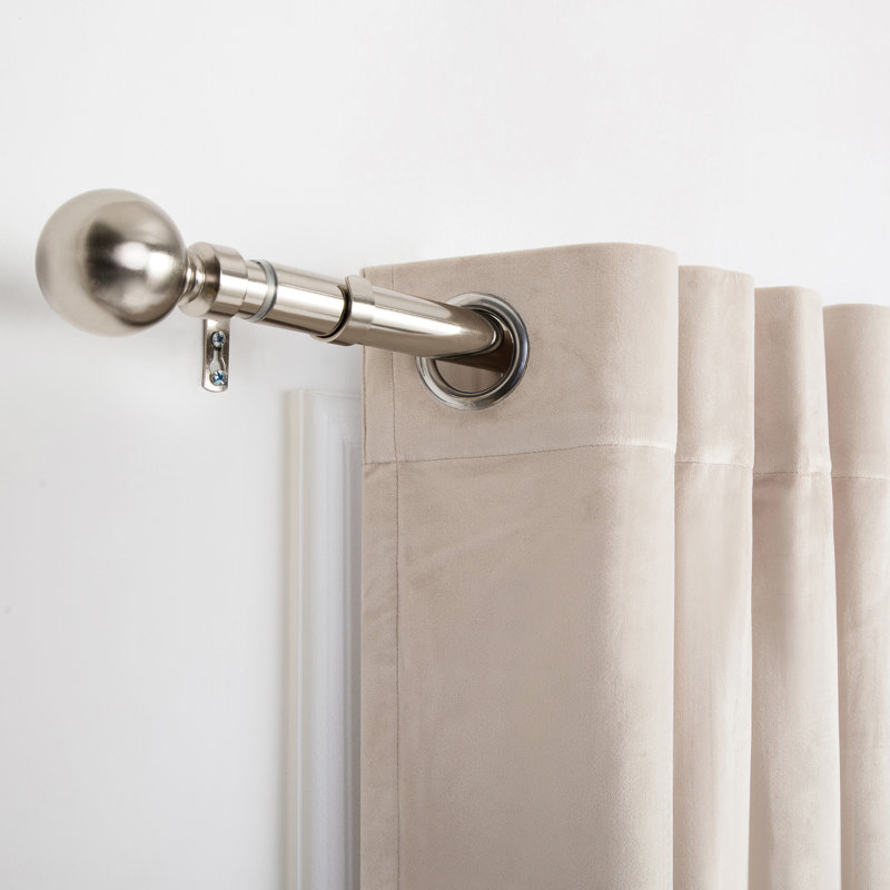 Heavy-Duty Adjustable Curtain Pole with Finials, Brushed Silver, 70-120cm