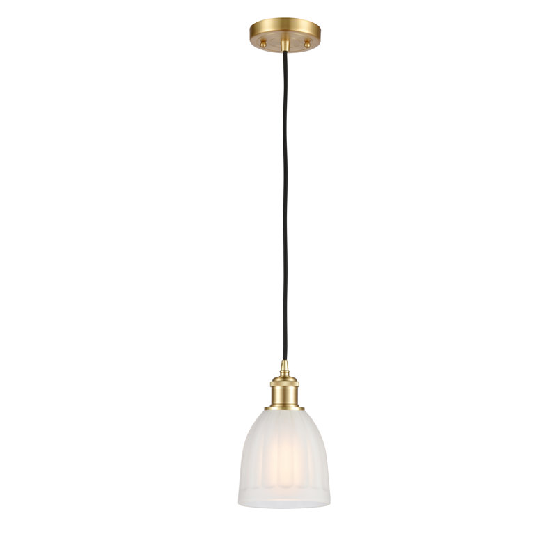 Whitten 1 - Light Single Pendant, White, 6 Watt Vinage LED Bulb, Satin Gold