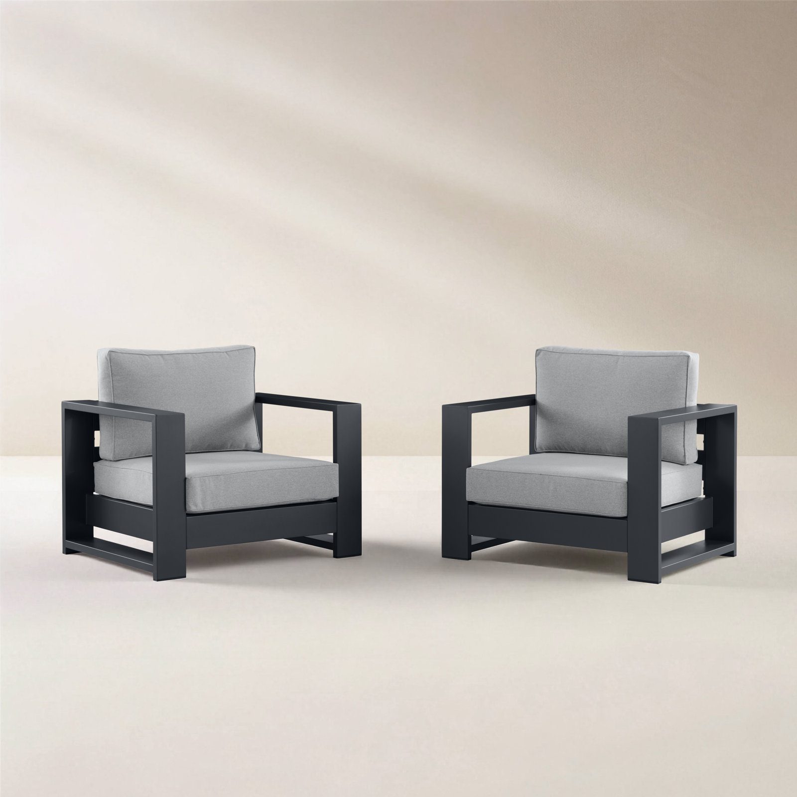 Hoyt 37.40” Outdoor Aluminum Armchair Set (Set of 2), Gray, Slate Black