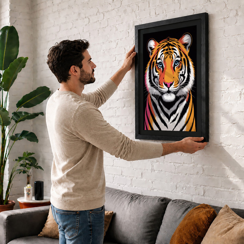Tiger's Intense Gaze Modern - Framed Print, A1 - 84.1 x 59.4 cm, Oak