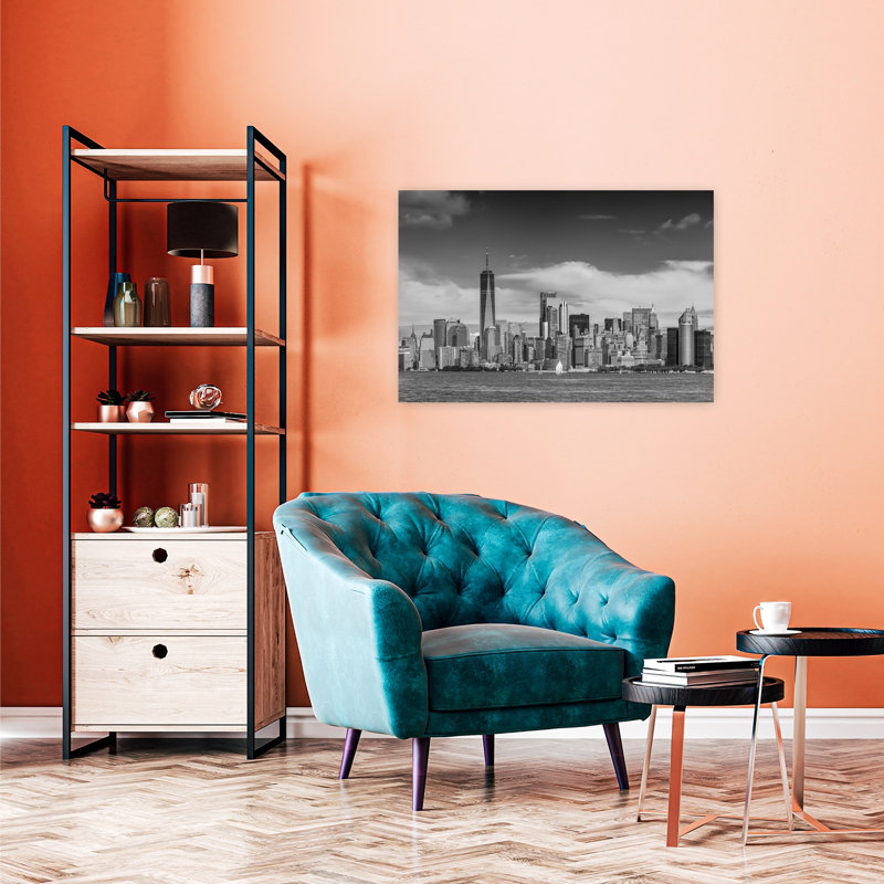 Skyline au-dessus de l'eau, architecture abstraite moderne, affiche murale, 24" H x 36" W