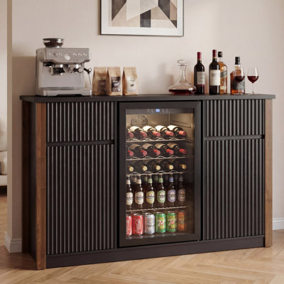  Coffee Bar Cabinet With Mini Fridge Space, Modern Wine Bar Cabinet For Kitchen & Dining Room,55.1"w Black