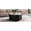Table basse ronde moderne mobile avec roulettes, 2 tiroirs, plateau en pierre frittée à motif marbre, noir-1400632079