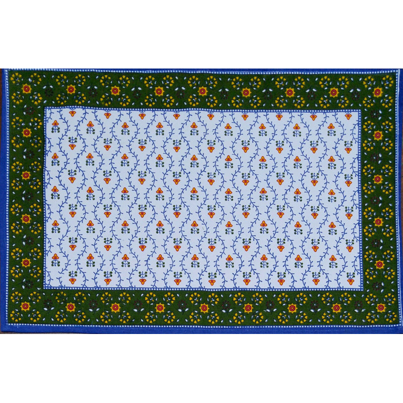 Napperon rouge floral en coton, Bleu / vert