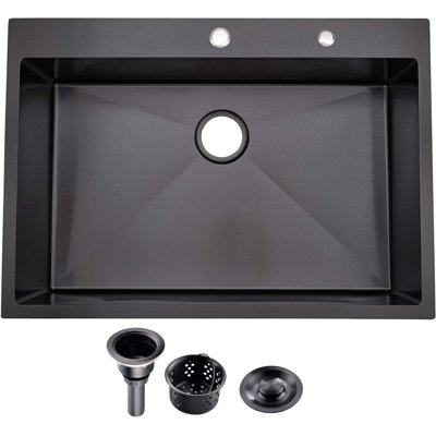 Évier de cuisine en acier inoxydable noir encastrable 33 po - Finition cuivrée simple en acier inoxydable calibre 18 T304