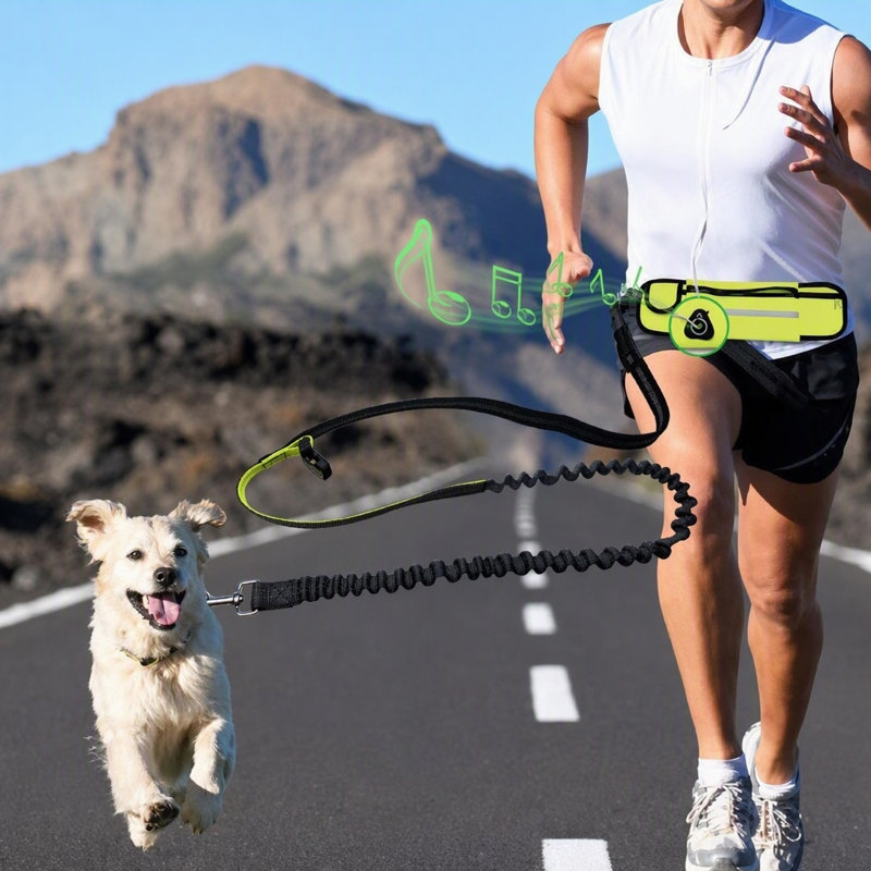 Laisse mains libres pour chien avec sac de taille Ceinture élastique réfléchissante pour chien