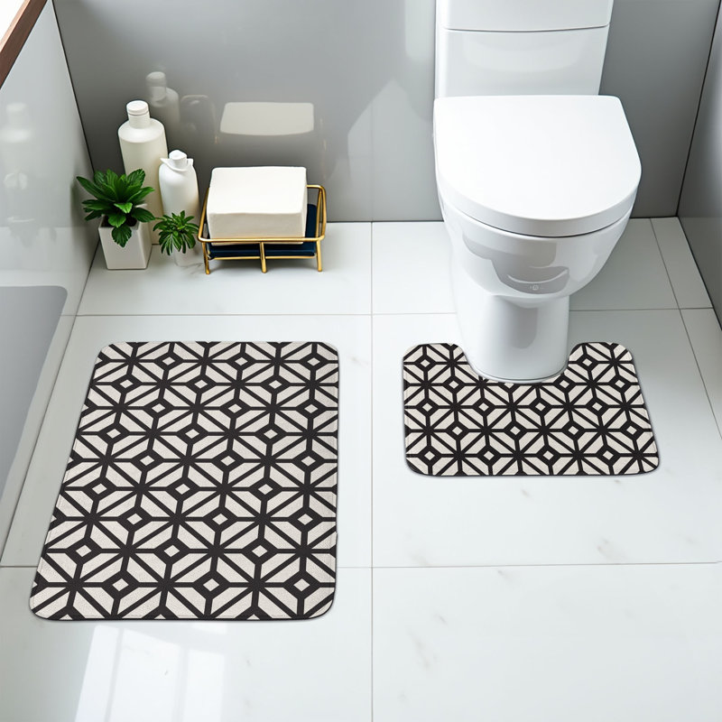  Ensemble de tapis géométriques pour salle de bain 2 pièces