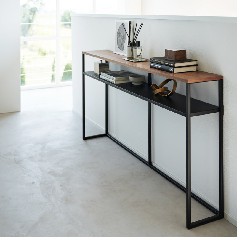  Yamazaki Home Tower Long Console Table For Entryway Or Hallways, Narrow Behind Sofa Table With Wooden Top And Metal Shelf - Shelf, 26" - Steel