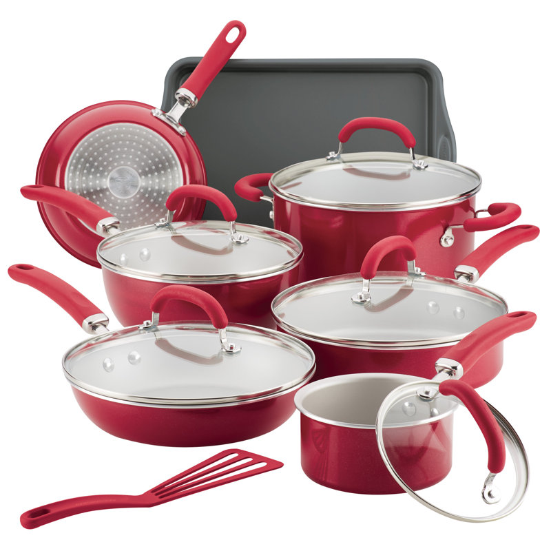 Rachael Ray Create Delicious Aluminum Nonstick Cookware Induction Cookware Set, 13-Piece, Red Shimmer