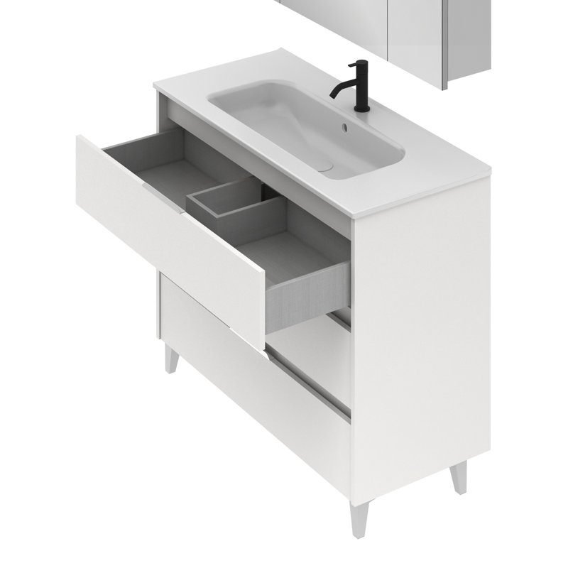 Jerius 600mm Single Bathroom Vanity with Integrated Ceramic Basin, White, Glossy Anthracite