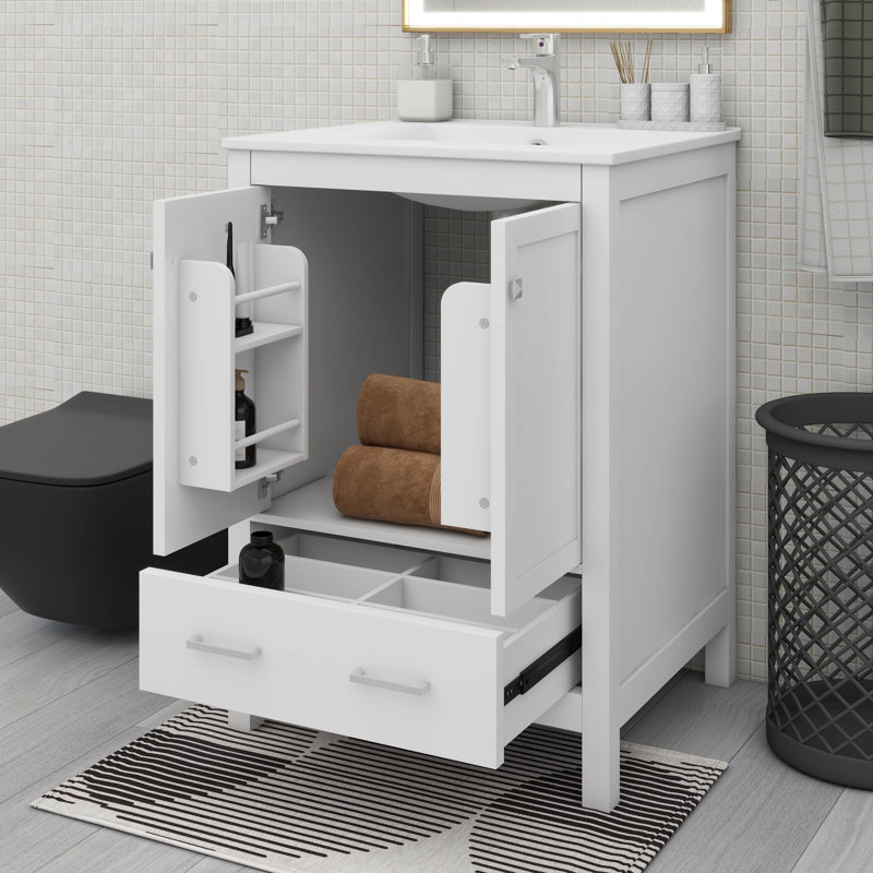 Ensemble de meuble-lavabo 24 po avec lavabo, grands tiroirs et ensemble de meuble-lavabo moderne avec lavabo, Blanc