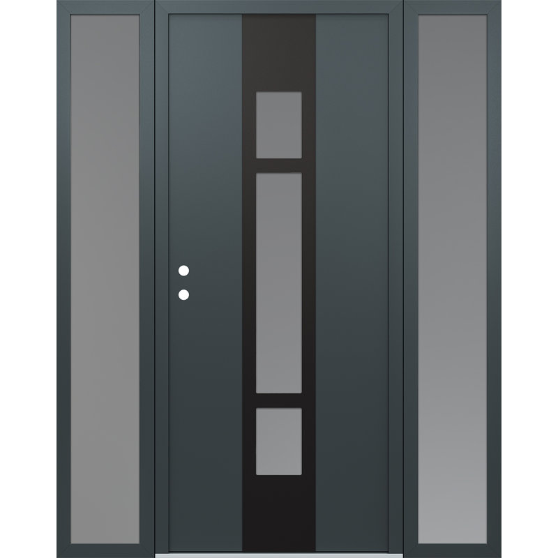 Diamant A9 64 po à droite X 80 po Panneau d'entrée en acier noir anthracite et verre givré anthracite avec 2 portes avant en verre givré