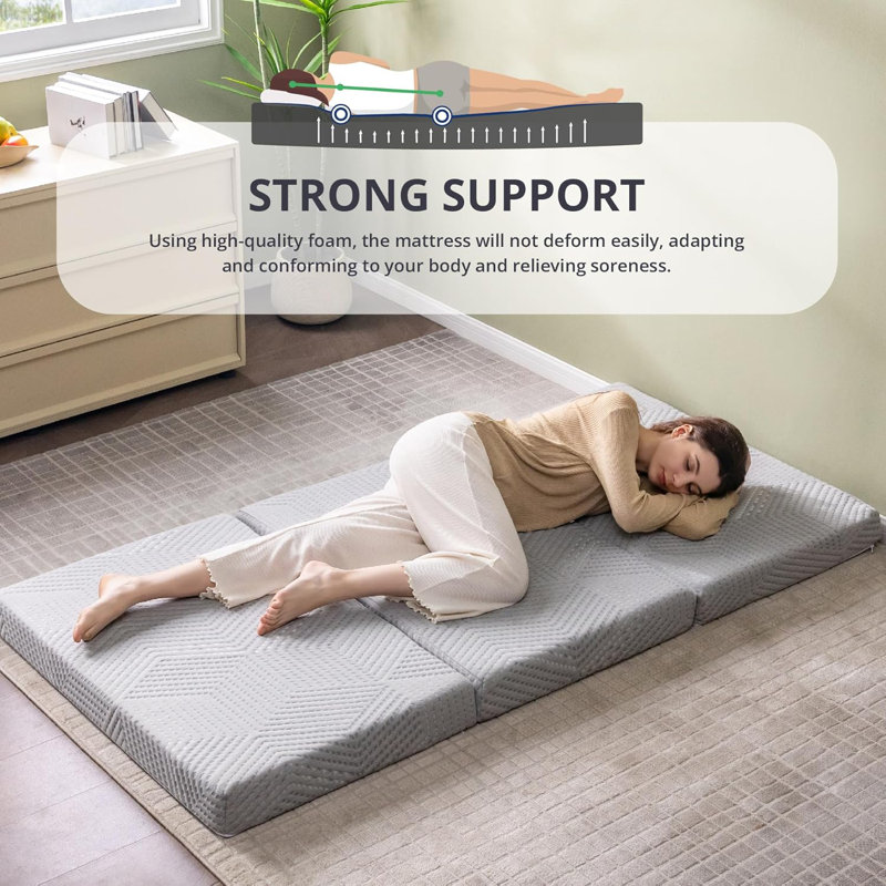 4" Foldable Mattress, Memory Foam Trifold Mattress Folding Floor Bed For Guest Room, RV, Camping, Super Single