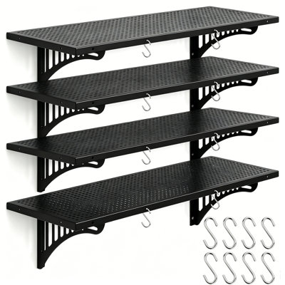 Ensemble de 4 tablettes murales de garage robustes avec crochets intégrés
