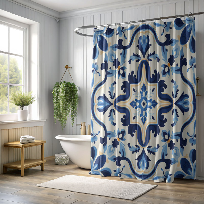 Azelejos Patterns - 1 Piece Standard Shower Curtain, 74"H x 71"W