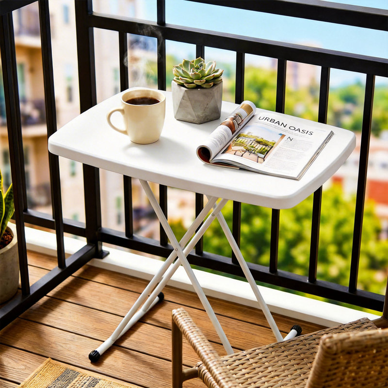 Ensemble de tables pliantes réglables en hauteur - Bureau rectangulaire en plastique portatif pour la salle à manger, le salon, le dortoir, le camping - Plateau télé pliable avec rangement facile - Blanc