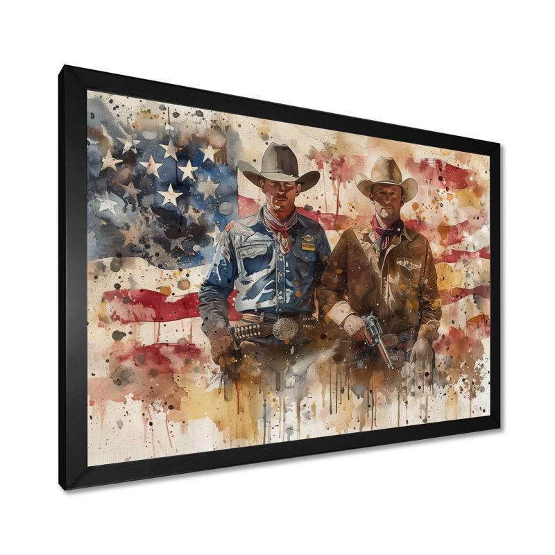 Marcquis - Cowboys, art mural, Toile encadrée noire simple, H 34 po x l 44 po x P 1,5 po