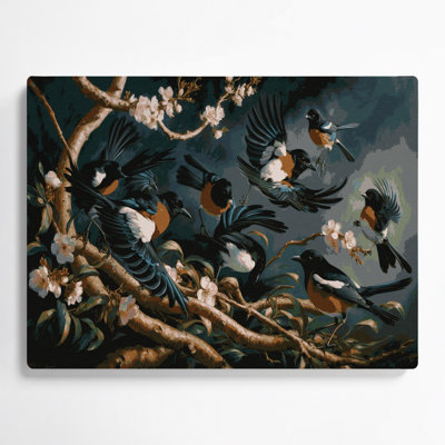 Oiseaux, pie orientale, robin gris, art mural en métal