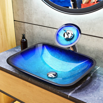 Glass Small Batch Crafted Vessel Bathroom Sink with Faucet