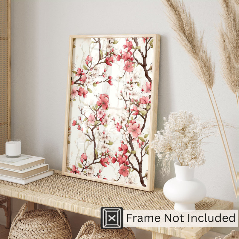 Impression florale de fleur de cerisier Sakura asiatique non encadrée, H 7 po x l 5 po