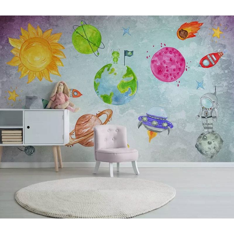 Papier peint amovible Planètes astronautes, L 48,96 po x l 75 po