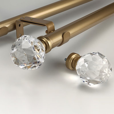 Harri Bridgon Clear Faceted Single Curtain Rod Set Adjustable 1.125" Dia