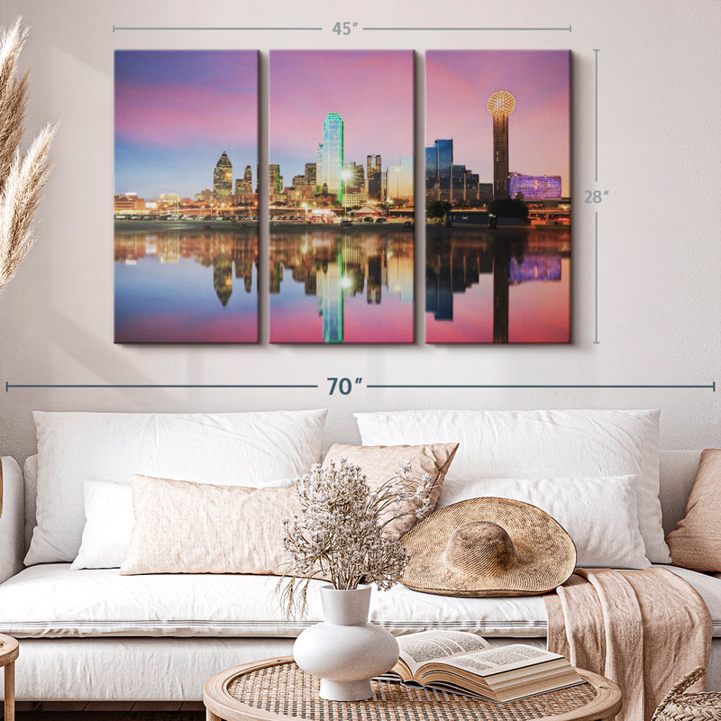 «Amazing Dallas Skyline», 3 pièces, H 28 po x l 45 po 