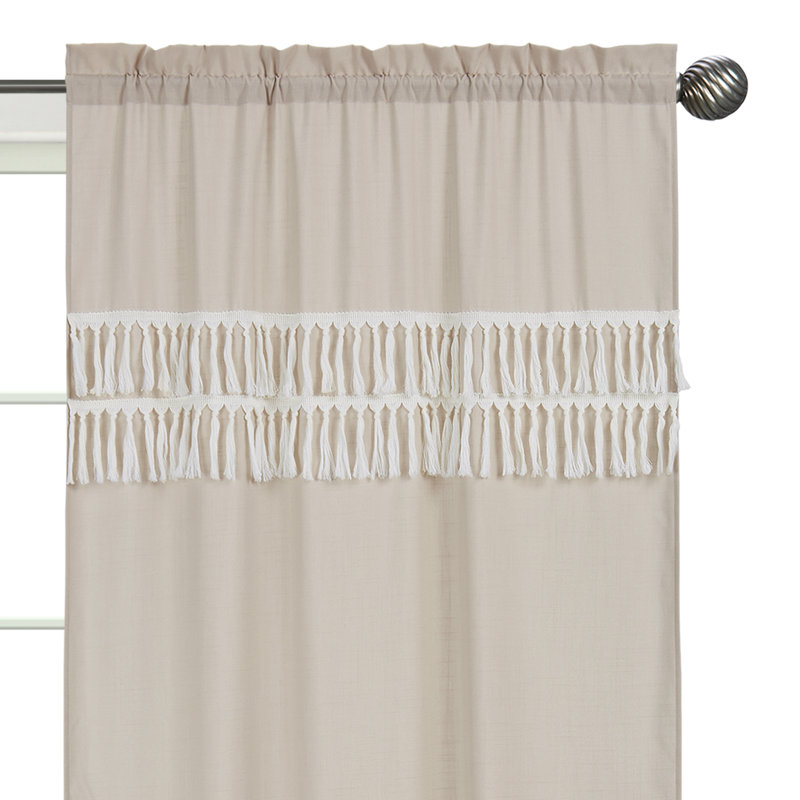 Boho Botanical Leaf Beige Linen Sheer Rod Pocket Curtains