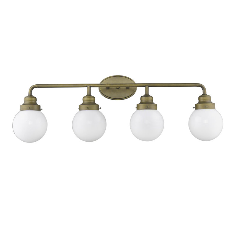 Éclairage pour meuble-lavabo 4 lumières Rabehi, Laiton brut, Opale