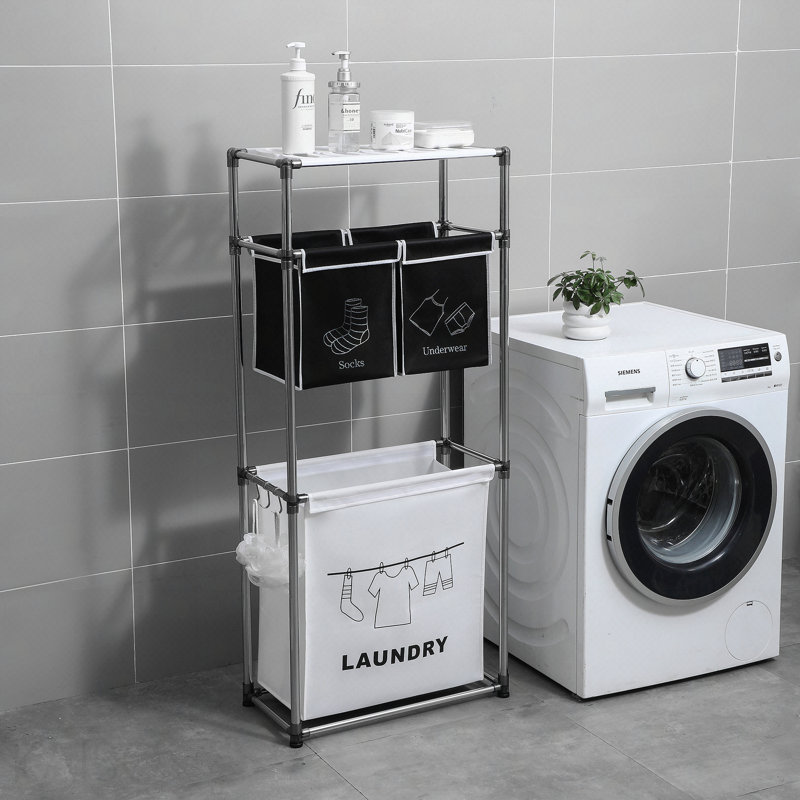 3 Tier Laundry Sorter With 4 Removable Bags For Organizing Clothes, Laundry, Lights, Darks,Three Hooks