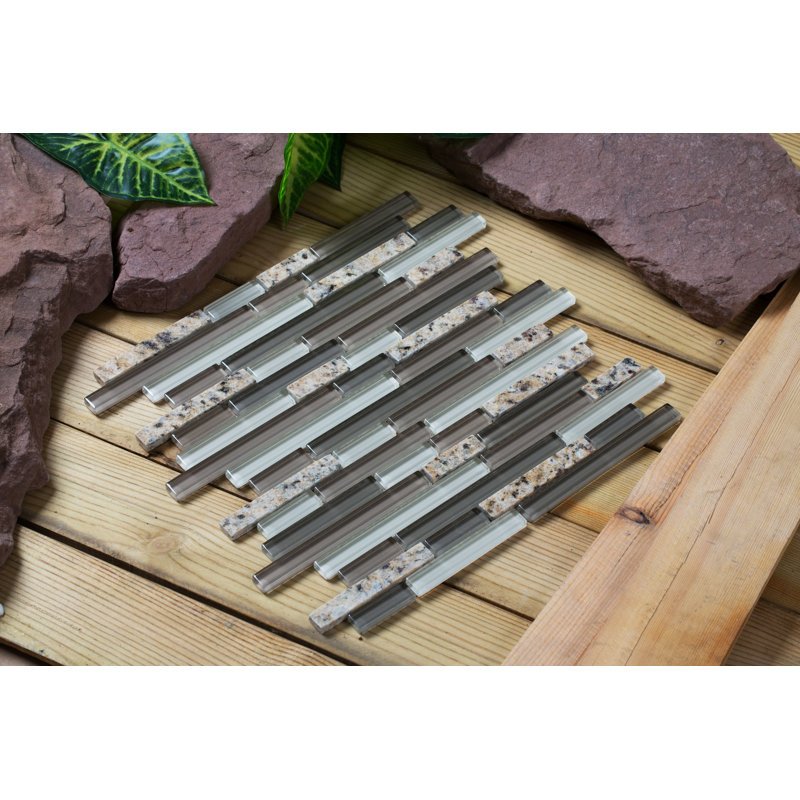 Joni Natural Stone/Glass Linear Mosaic Wall Tile, Shiny Olive