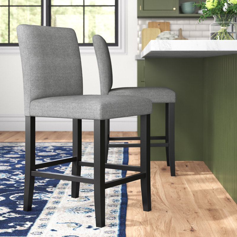 Gurrola 25" H Mid-century Modern Fabric Upholstered Solid Wood Counter Stool with Low Back, Set of 2, Grey