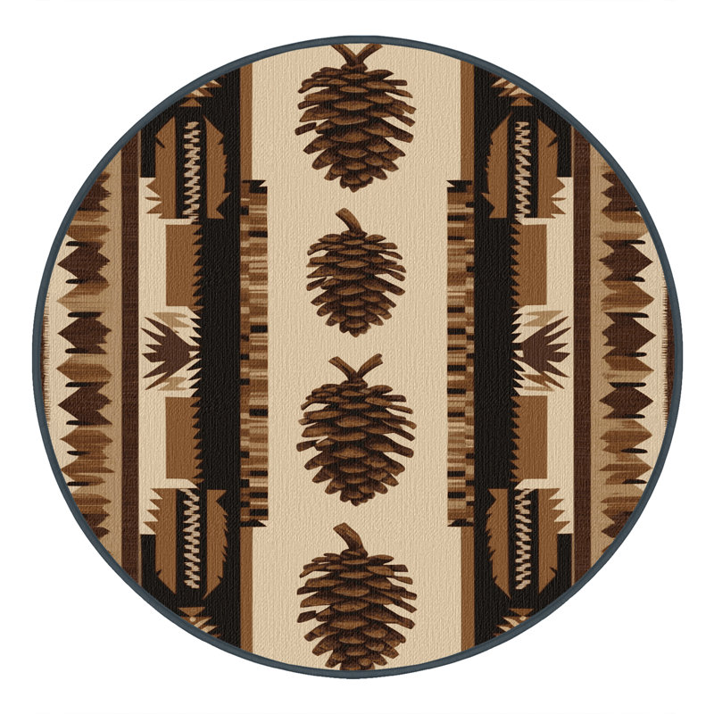 Washable Pinecone Southwestern Area Rug, Round 6'