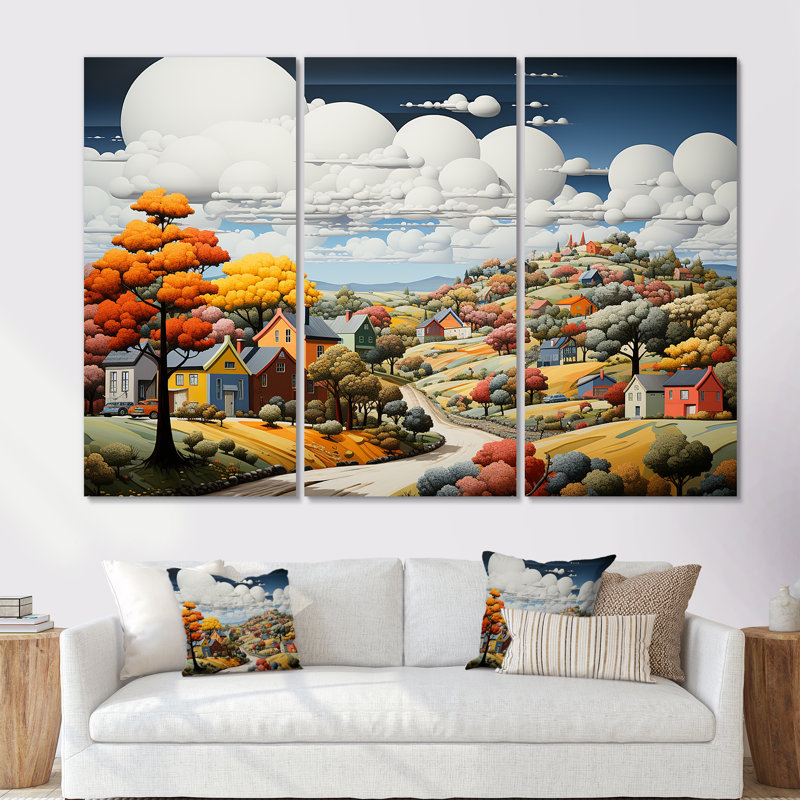 De Stijl Style County Side I - ensemble d'art sur toile campagne, Toile tendue, H 32 po x l 48 po x P 1 po