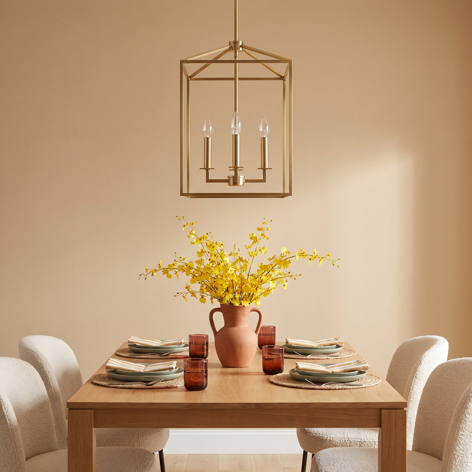 Ellis 4 - Light Dimmable Lantern Chandelier, 23.25" H x 15.5" W x 15.5" D, Satin Brass, No
