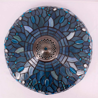 Abat-jour de remplacement pour lampe de table Tiffany W16h7 en verre coloré bleu de mer pour lampe de table Lampe sur pied (3 crochets) Luminaire suspendu Décoration de bureau à domicile