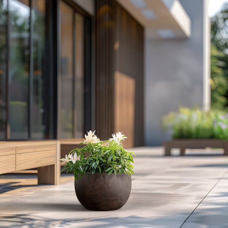 Pot à fleurs en ciment Highwoods, H 10,5 po x l 15 po x P 15 po, Brun terreux