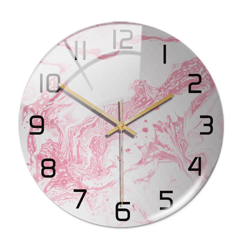 11.8" Round Marble Wall Clock Three-Dimensional Clock Home Decorations For Living Room Kitchen Bedroom Office Wall Decor, Pink