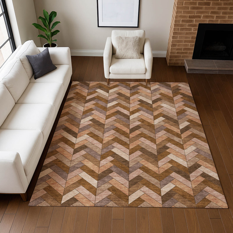 Premium Machine Washable Mayfield AMF2296 Geometric Rug, 5' x 7'6", Copper