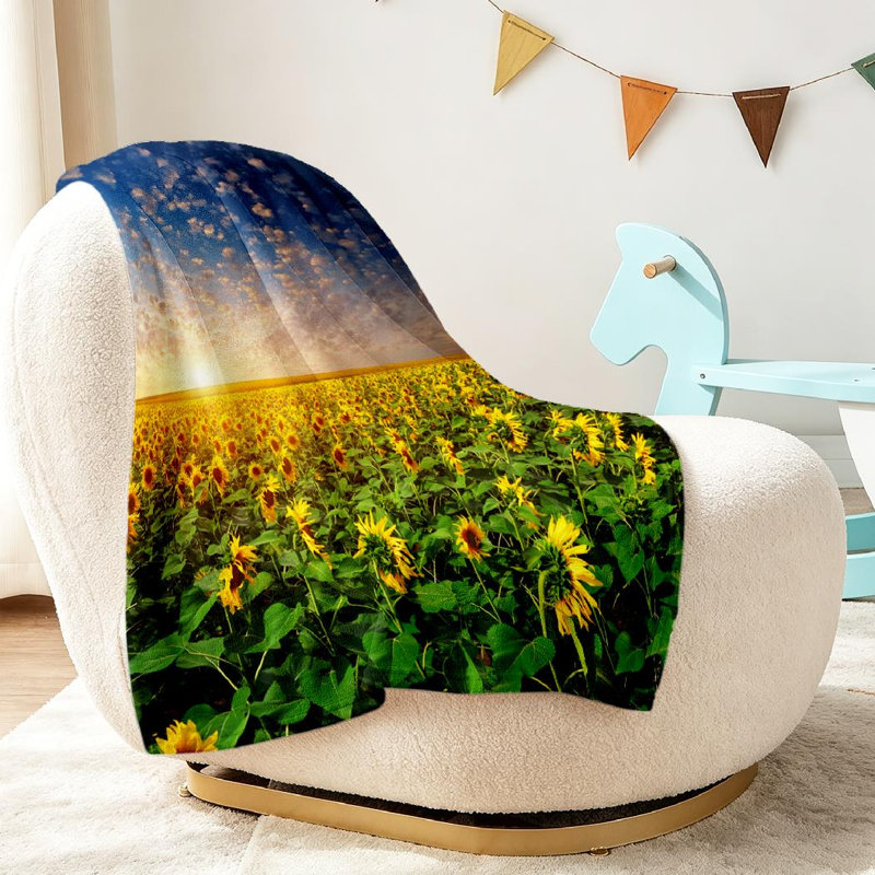 Jeté en molleton transparent ultra doux en flanelle, imprimé grand champ de tournesols, Jeté 30 po x 40 po