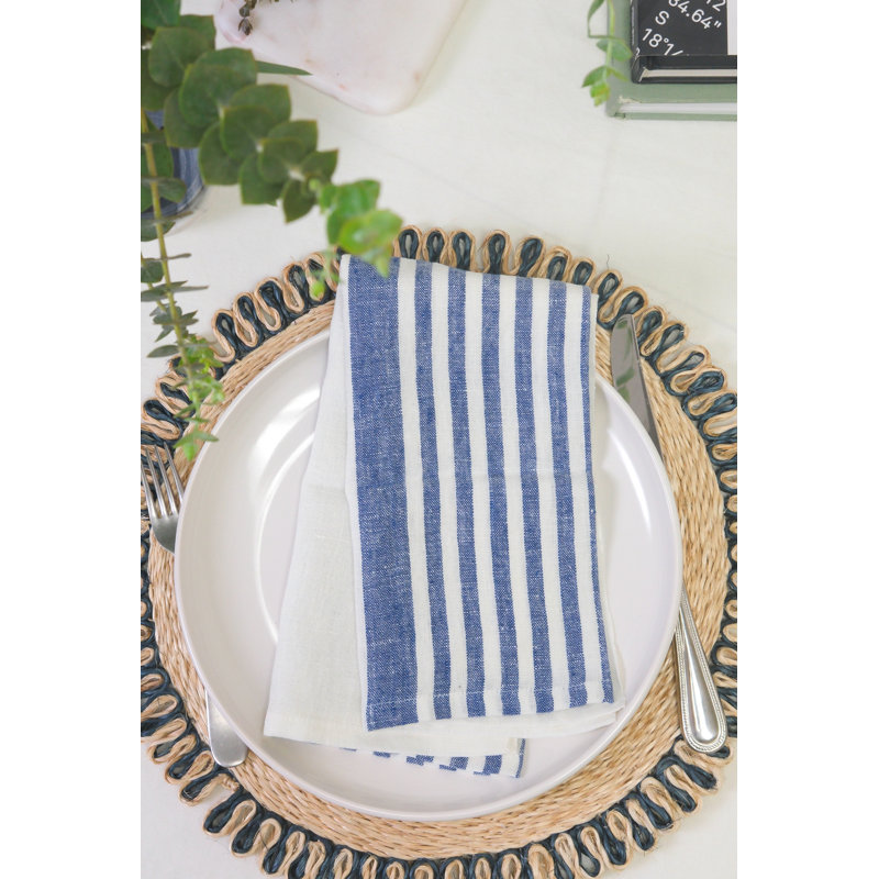 Brittany Square Napkin, White/Blue