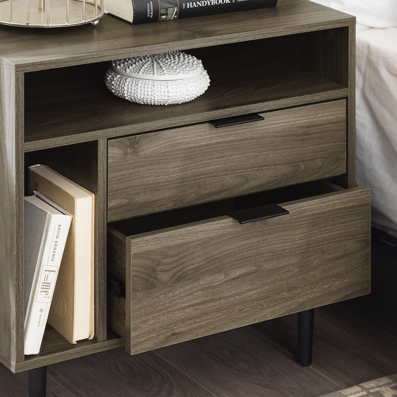 Tables de chevet 2 tiroirs Alarna, Gris ardoise