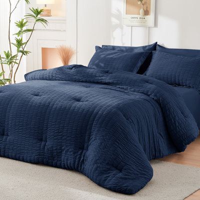 HYMOKEGE Seersucker Comforter Set, All Season Bedding Set, Luxury Bed in a Bag for Bedroom