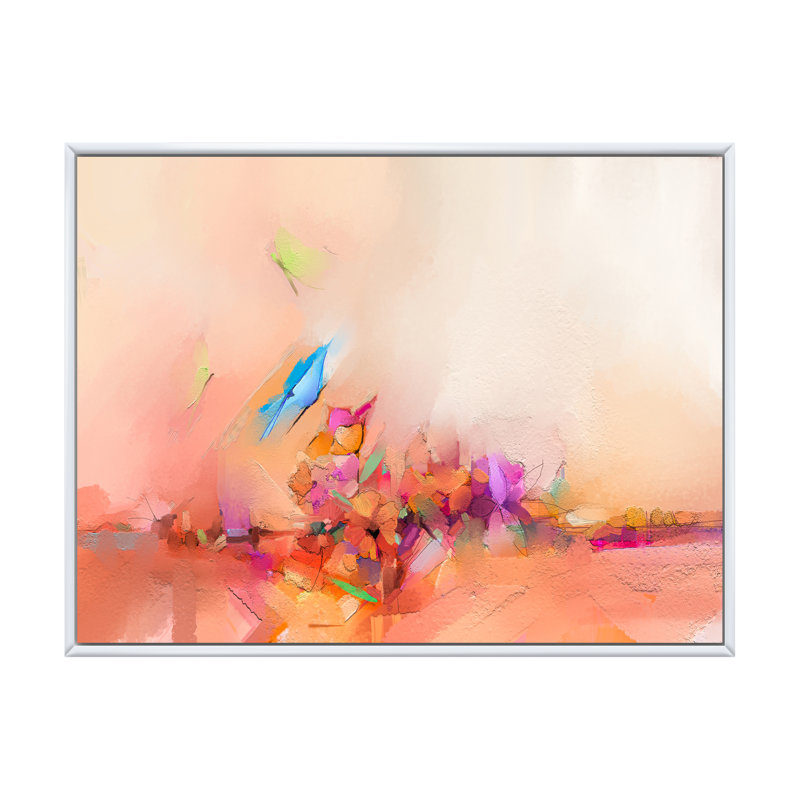 «Colorfull Abstract Spring Flowers V», reproduction sur toile flottante, H 12 po x l 20 po x P 1 po, Cadre flottant blanc