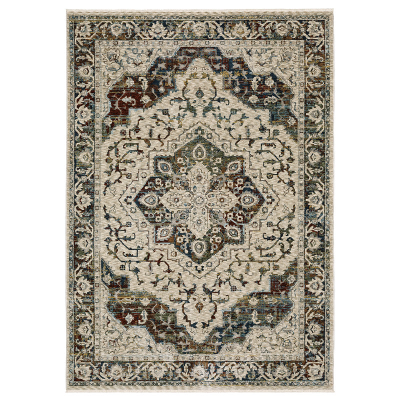 Elizzabeth Traditional Center Medallion Beige/ Multi Area Rug, Rectangle 6'7" x 9'9"