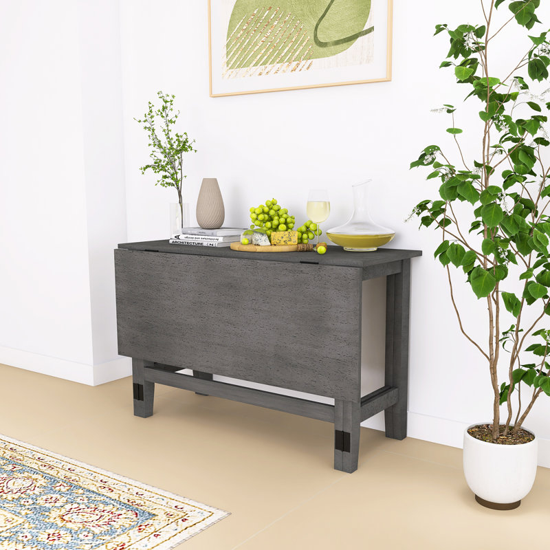 Farmhouse Solid Wood Extendable Dining Table With Drop Leaf,Saving Space,Easy To Assembly, Gray