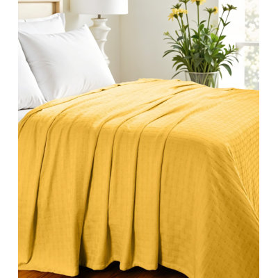 King Gold Cotton Basketweave Geometric Blanket