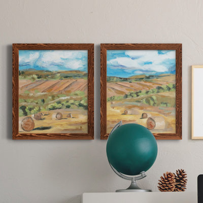 Hay Bales I - ensemble de 2 peintures sur toile encadrées