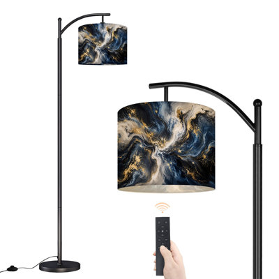 Lampe sur pied à DEL à intensité variable en marbre tourbillonnant abstrait or bleu foncé blanc, abat-jour réglable en hauteur avec télécommande, pour le salon, la chambre et le bureau